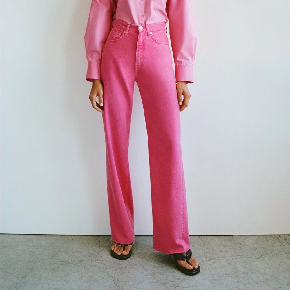 Zara Pink Wide Leg Jeans